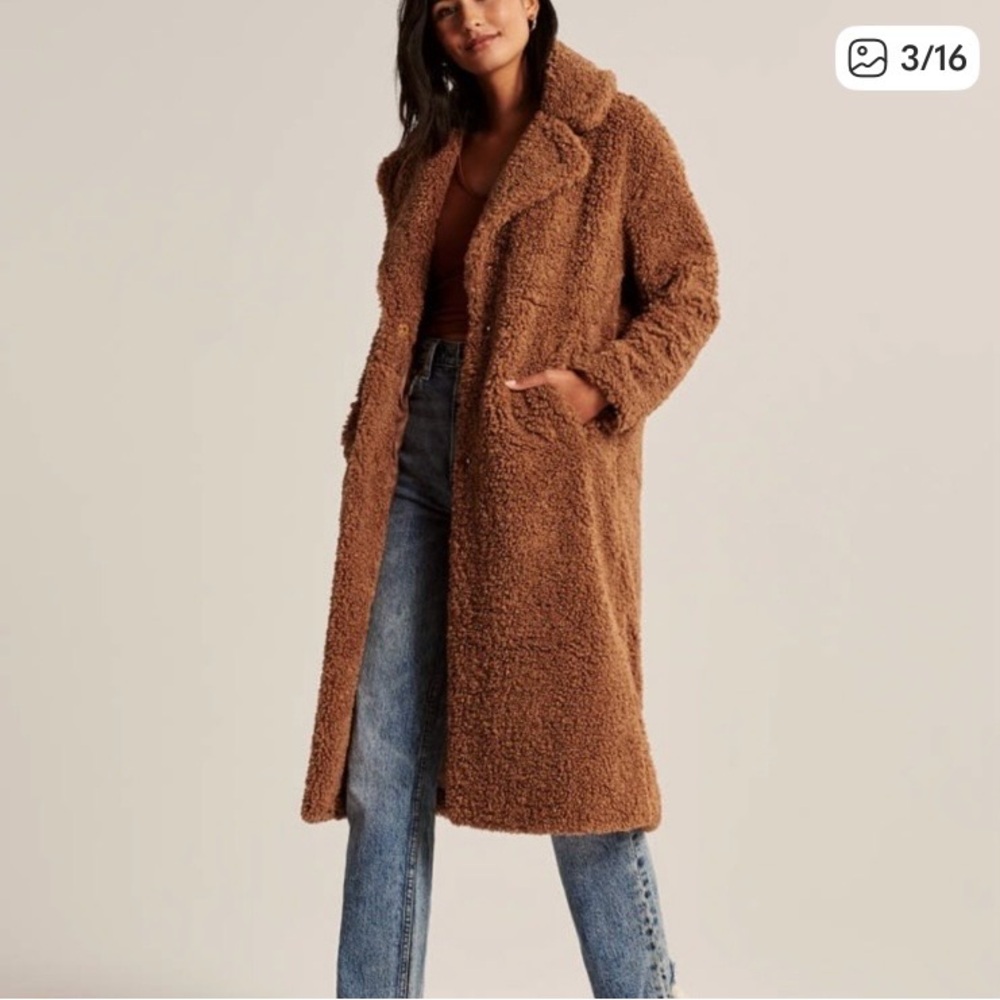 Abercrombie & Fitch Long Sherpa Teddy Coat in petite small. Brown